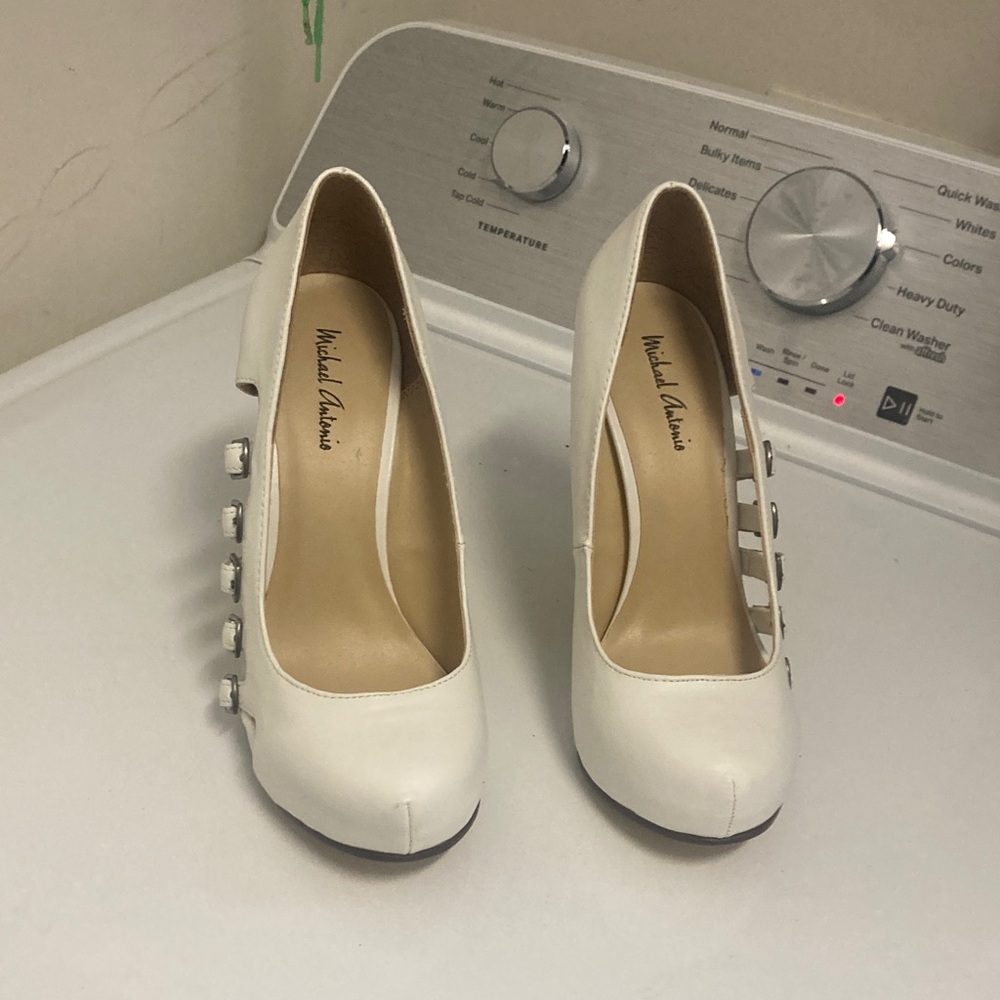 Michael Antonio Cream Heels with Button Detail
